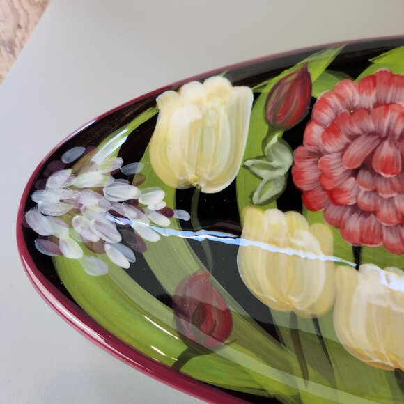 Stunning Lesal Studio Hand-Painted Floral Serving Platter - Picture 5 of 8